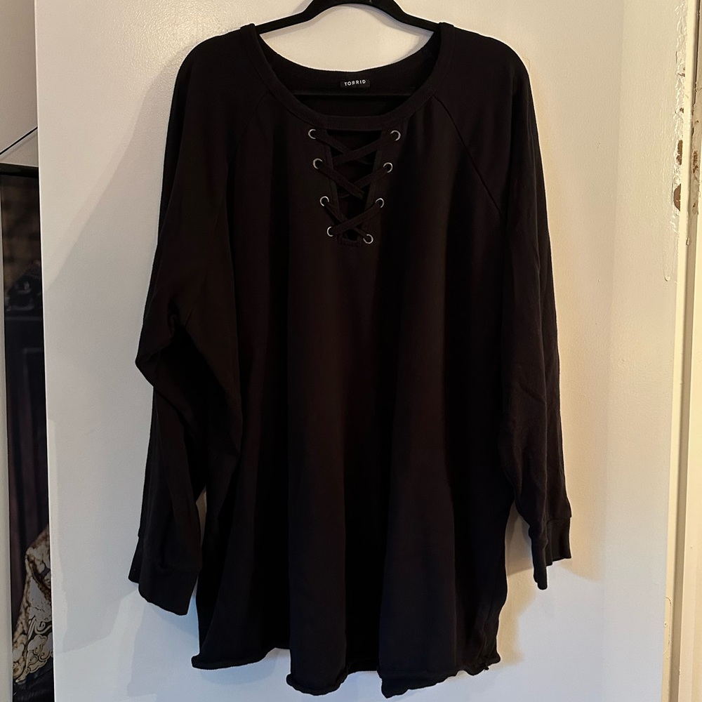Torrid Black Lace Up Terry Sweater Size 6